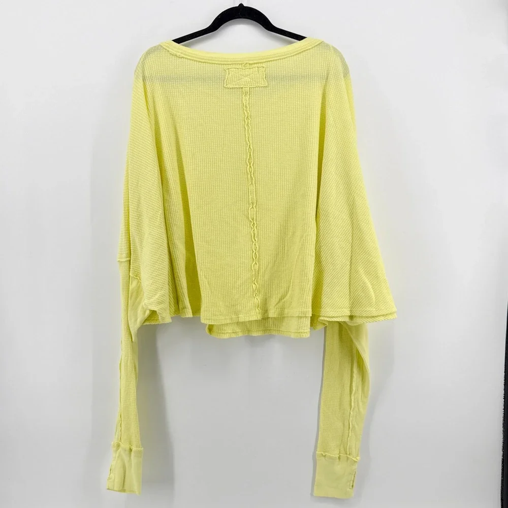 Free People Microphone Drop Lemon Grass‎ Yellow Thermal Top Waffle Knit Medium